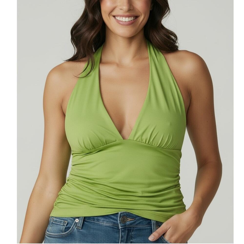 Good American Lime Green Halter Ruched Tank Top 2XL NWT Stretch
